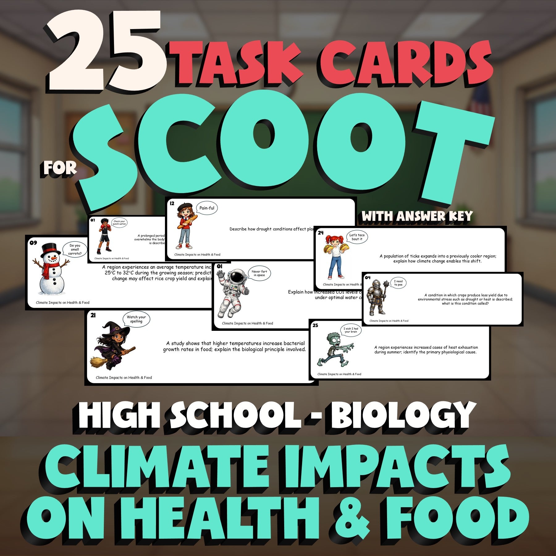 Climate Impacts on Health & Food SCOOT TASK CARDS Science Game - No Prep Biology