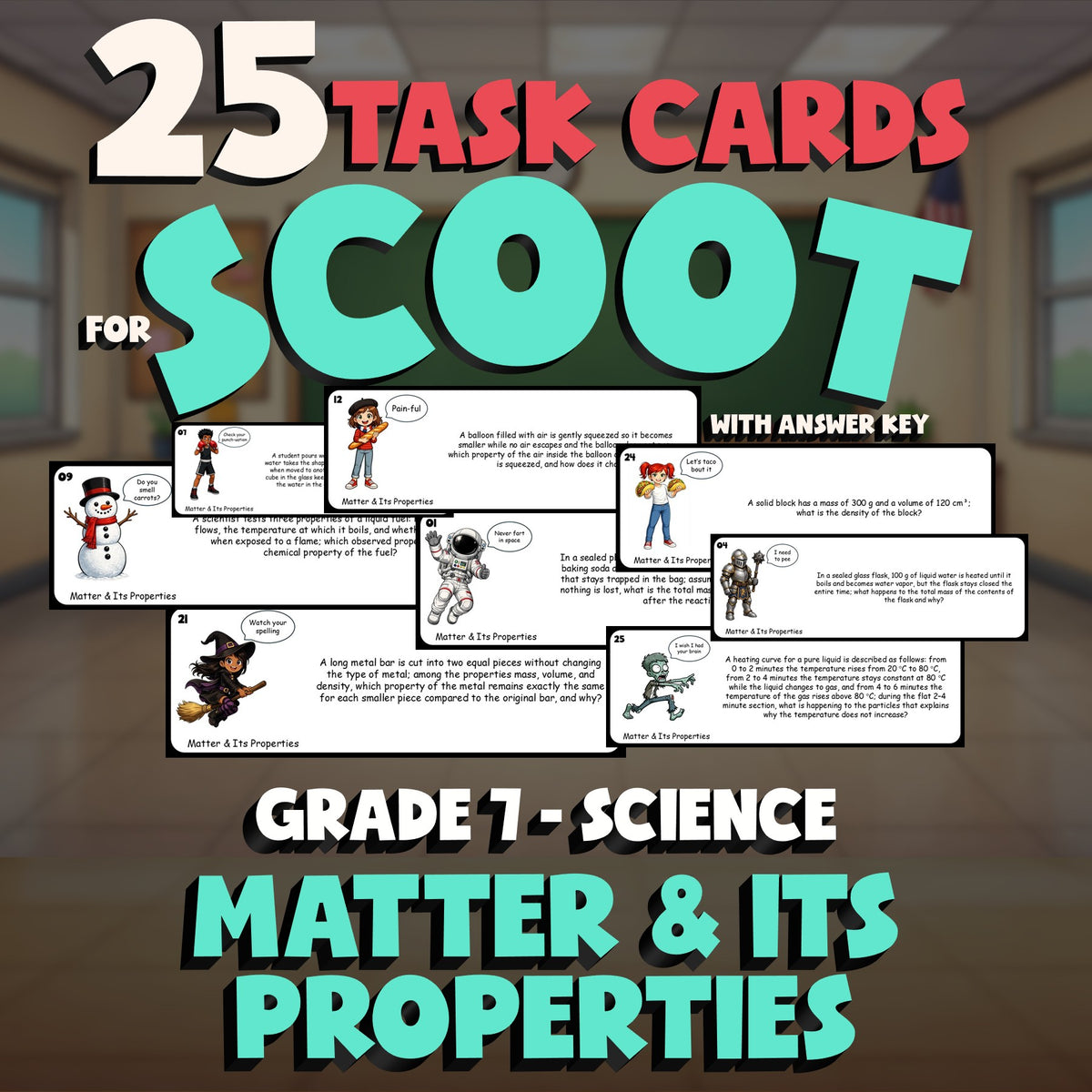 Matter & Its Properties SCOOT TASK CARDS Science Game - No Prep Grade 7 Review