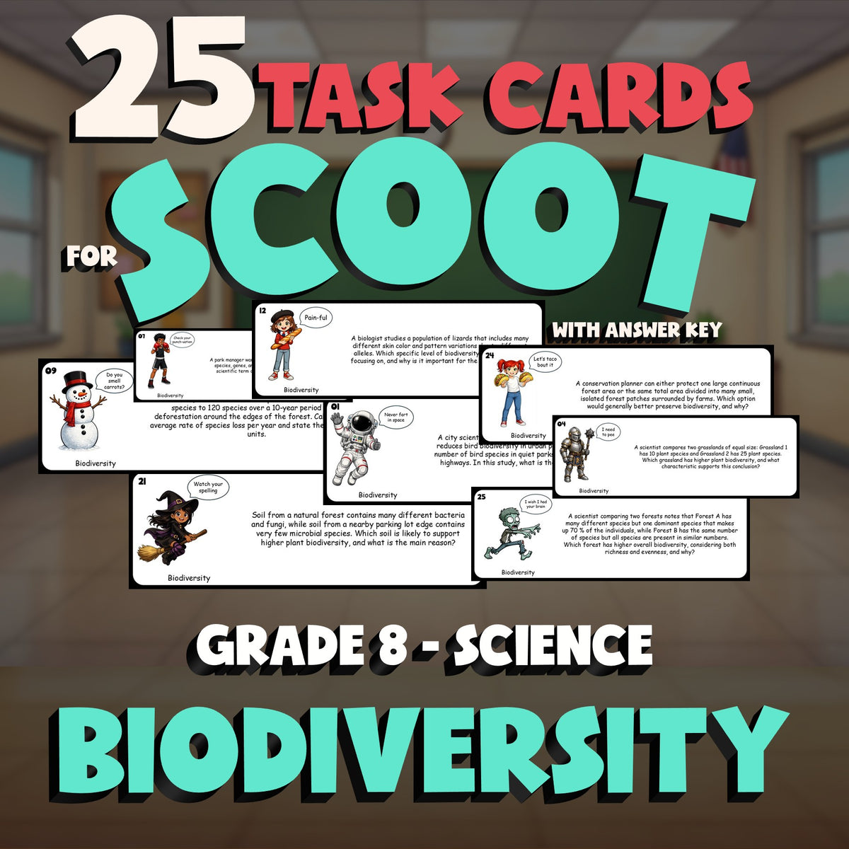 Biodiversity SCOOT TASK CARDS Science Game - No Prep Grade 8 Review Activity