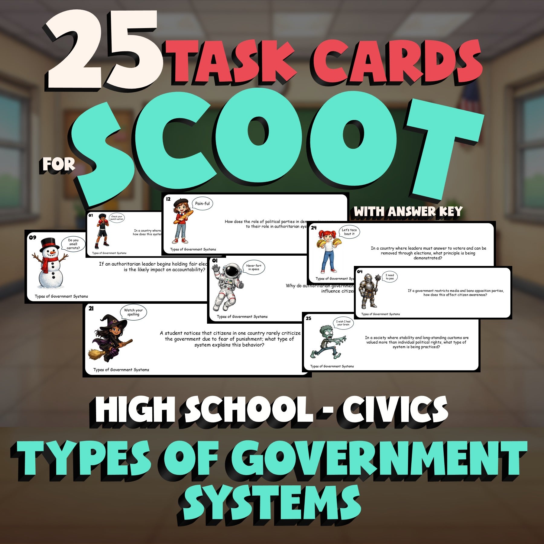 Types of Government Systems SCOOT TASK CARDS Civics Game - No Prep Review