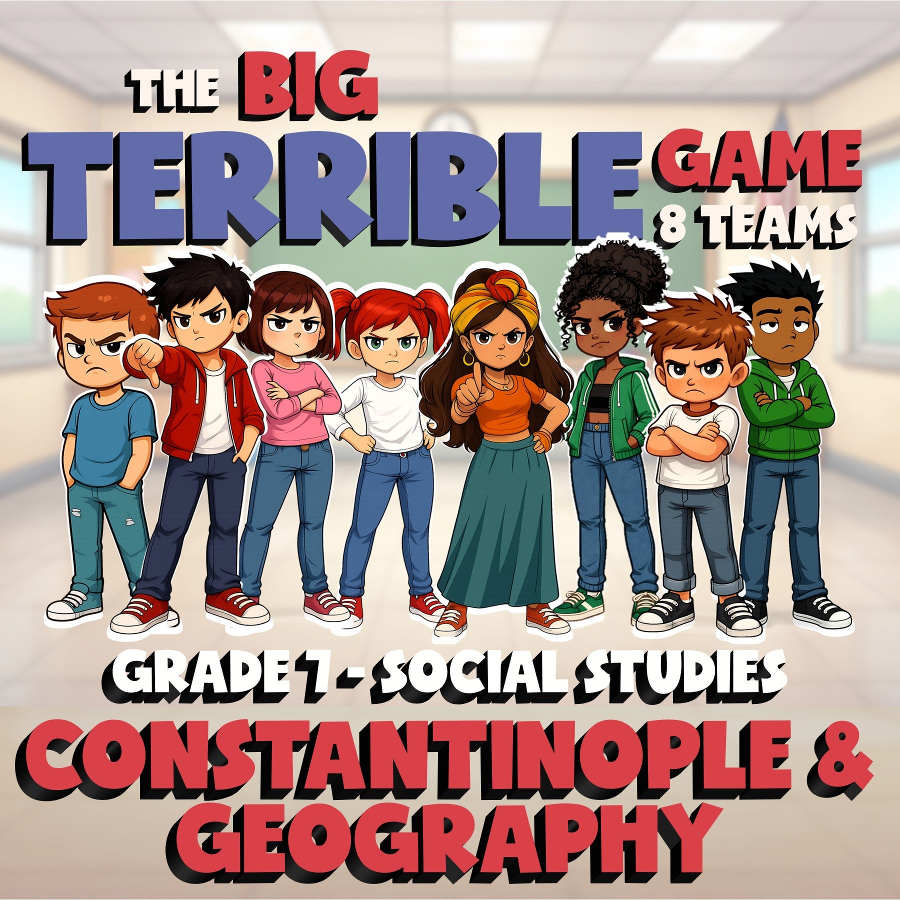Constantinople & Geography BIG TERRIBLE GAME - No Prep Grade 7 Socials Review