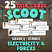 Electricity & Forces SCOOT TASK CARDS Science Game - No Prep Grade 6 Review
