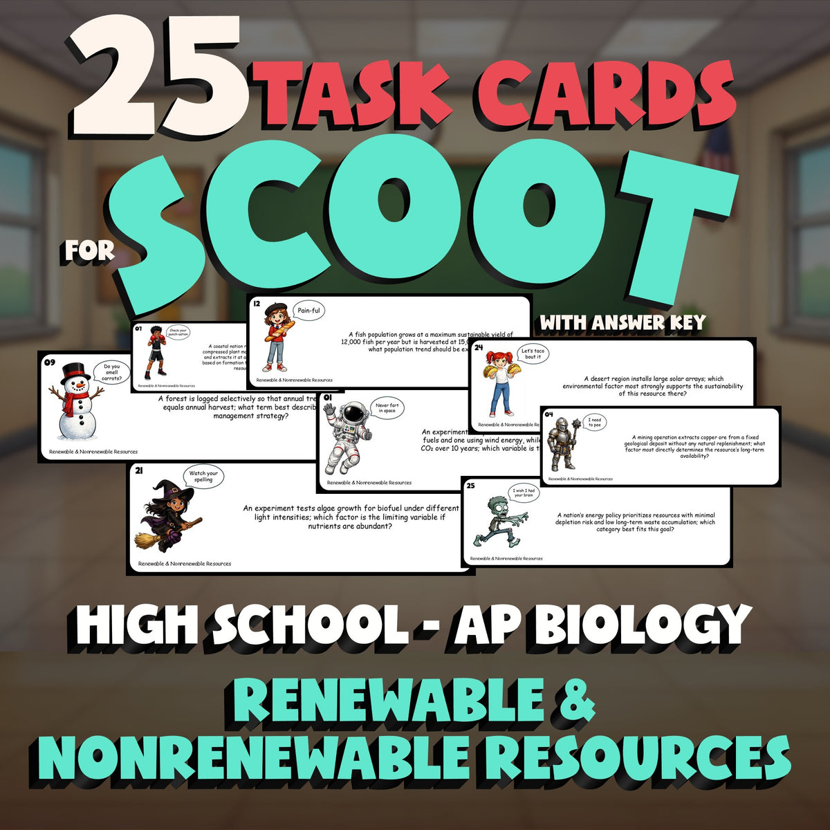 Renewable & Nonrenewable Resources SCOOT TASK CARDS Science Game - AP Biology