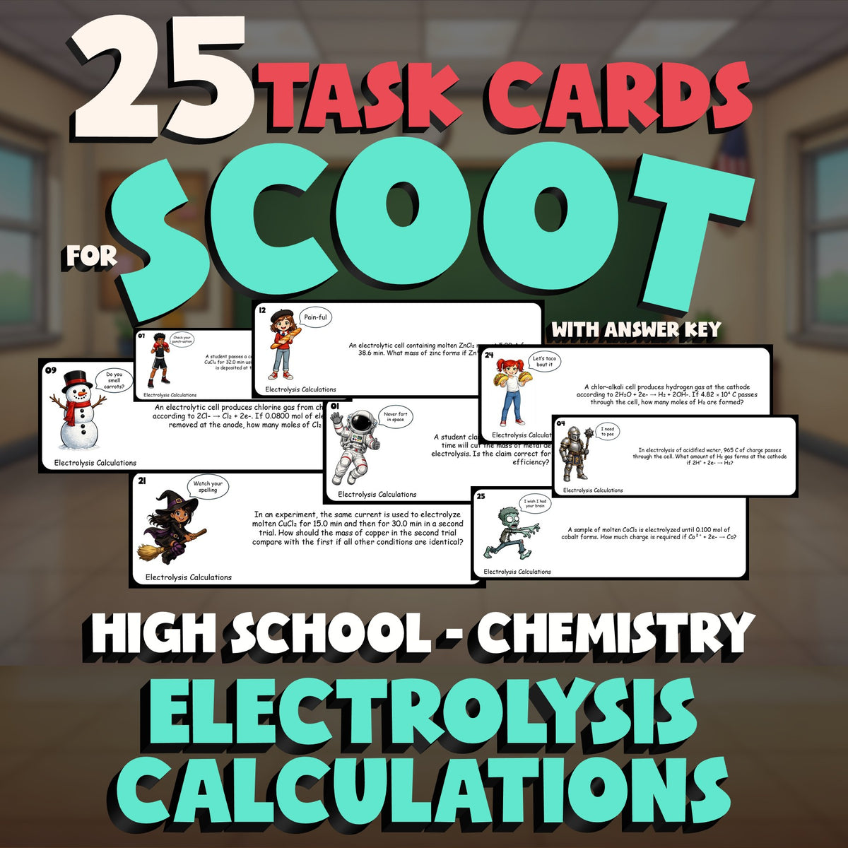 Electrolysis Calculations SCOOT TASK CARDS Science Game - No Prep Chemistry