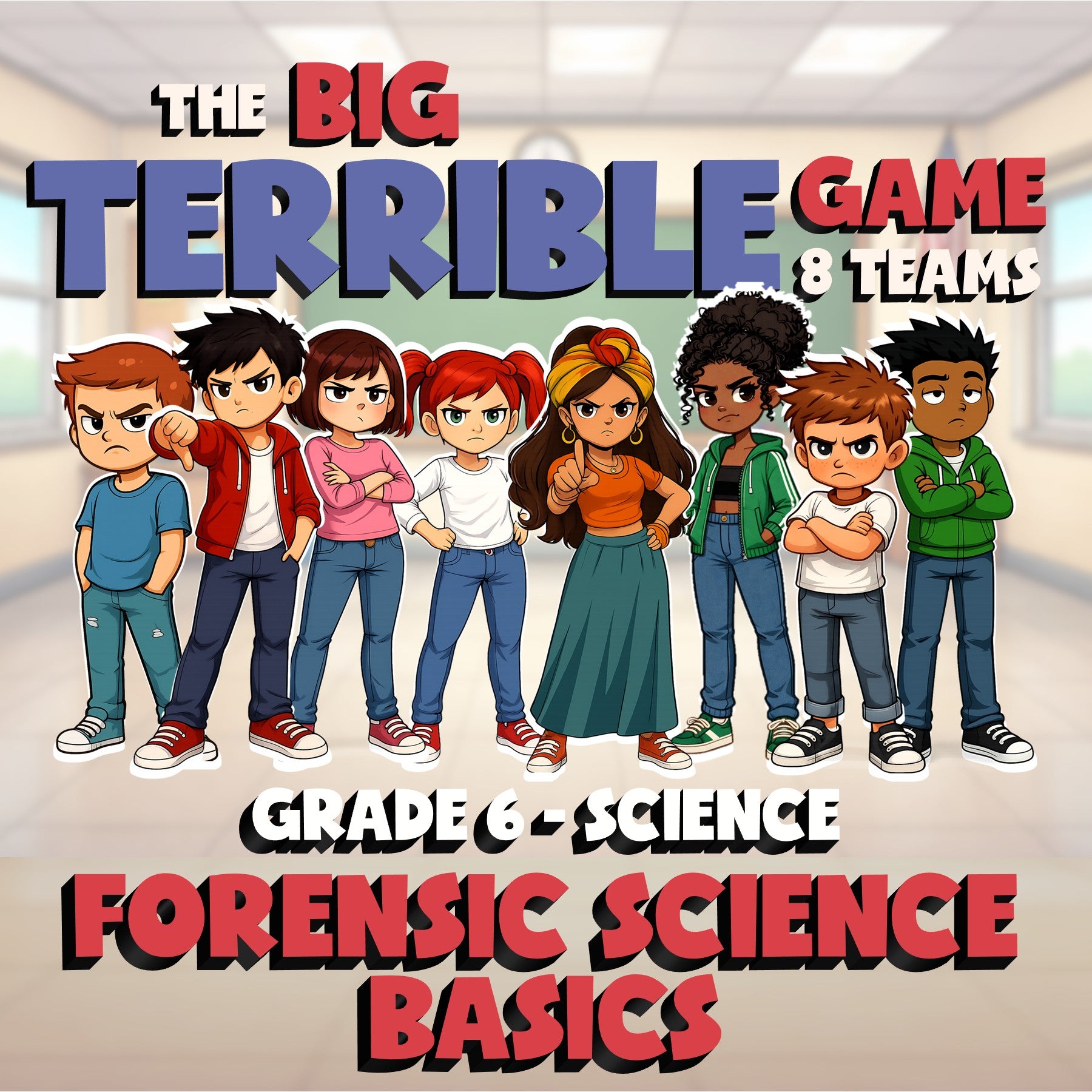 Forensic Science Basics BIG TERRIBLE GAME - No Prep Grade 6 Science Review