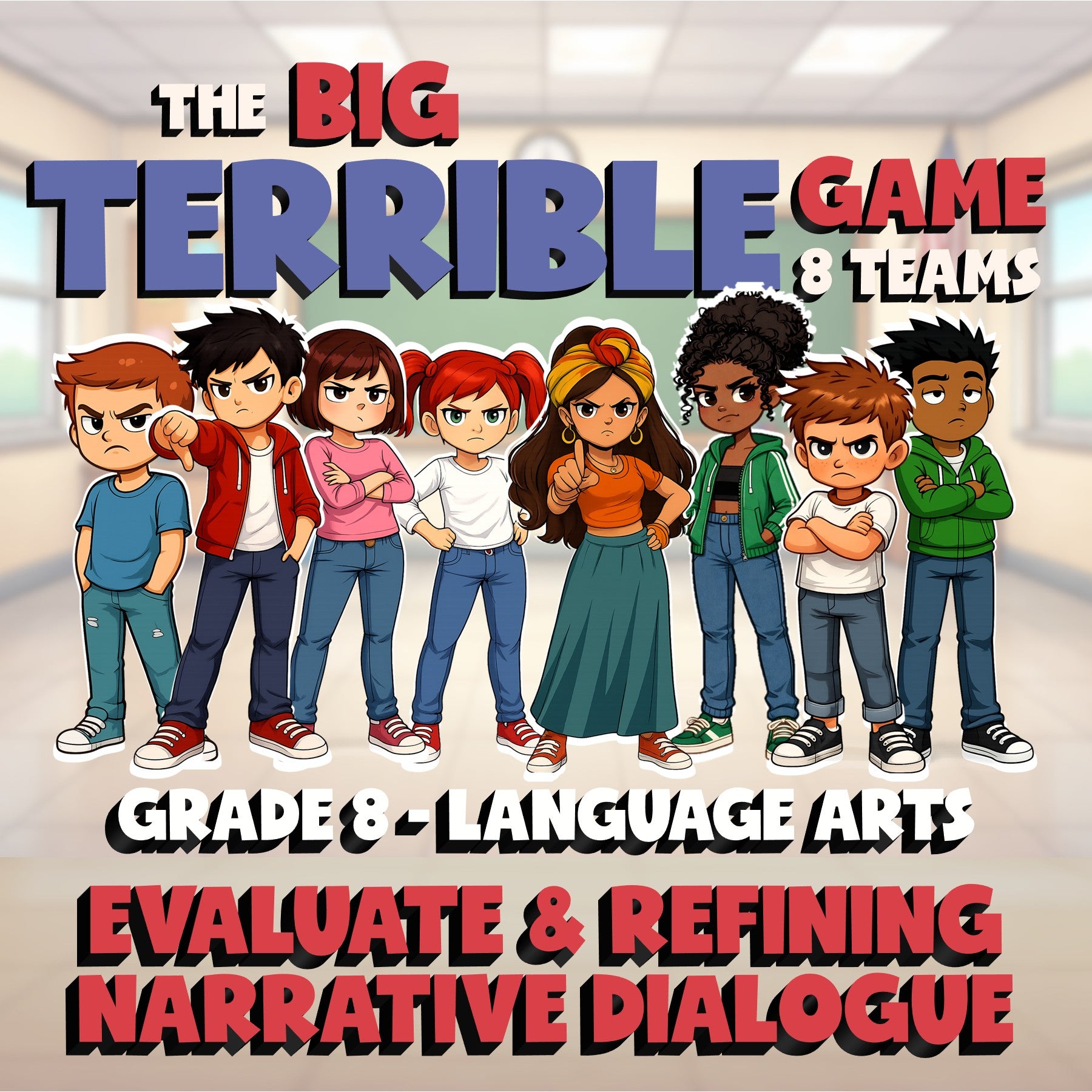 Evaluate & Refining Narrative Dialogue BIG TERRIBLE GAME - Grade 8 ELA Review