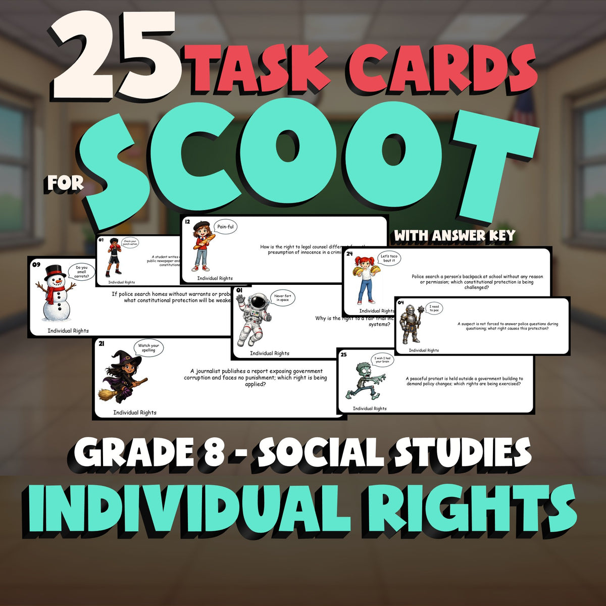 Individual Rights SCOOT TASK CARDS Socials Game - No Prep Grade 8 Review