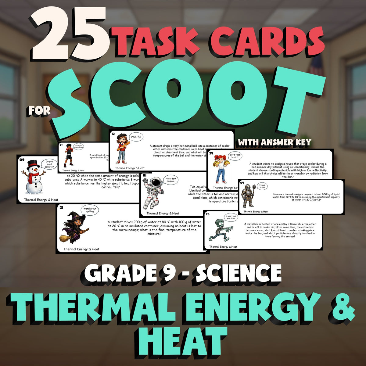 Thermal Energy & Heat SCOOT TASK CARDS Science Game - No Prep Grade 9 Review