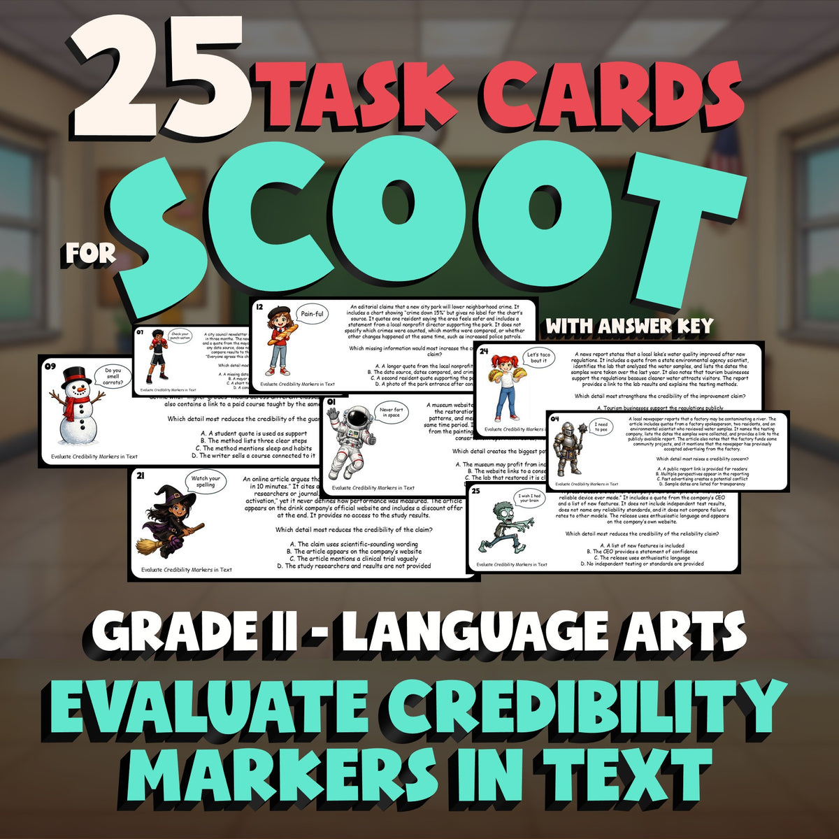 Evaluate Credibility Markers in Text SCOOT TASK CARDS ELA Game - Grade 11