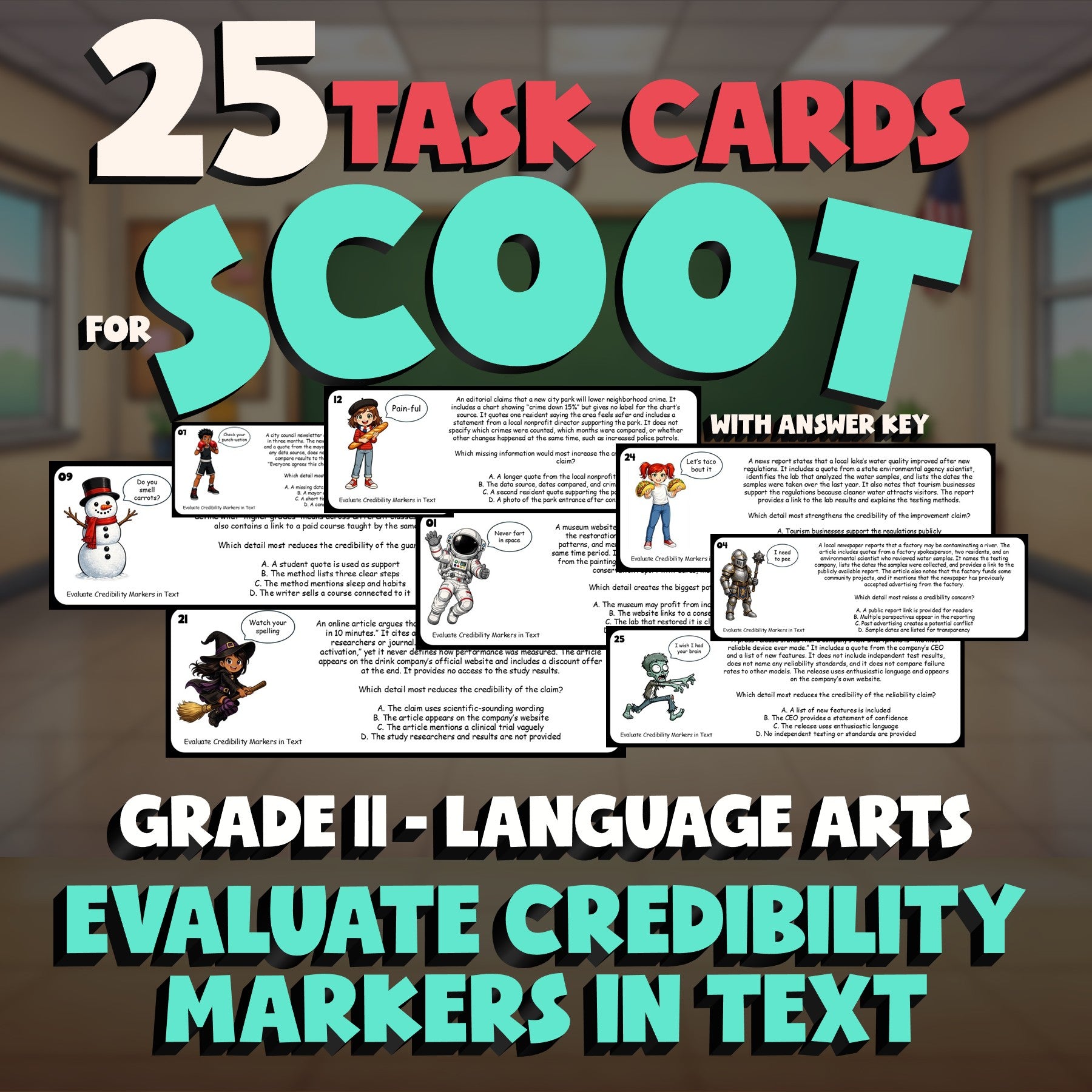 Evaluate Credibility Markers in Text SCOOT TASK CARDS ELA Game - Grade 11