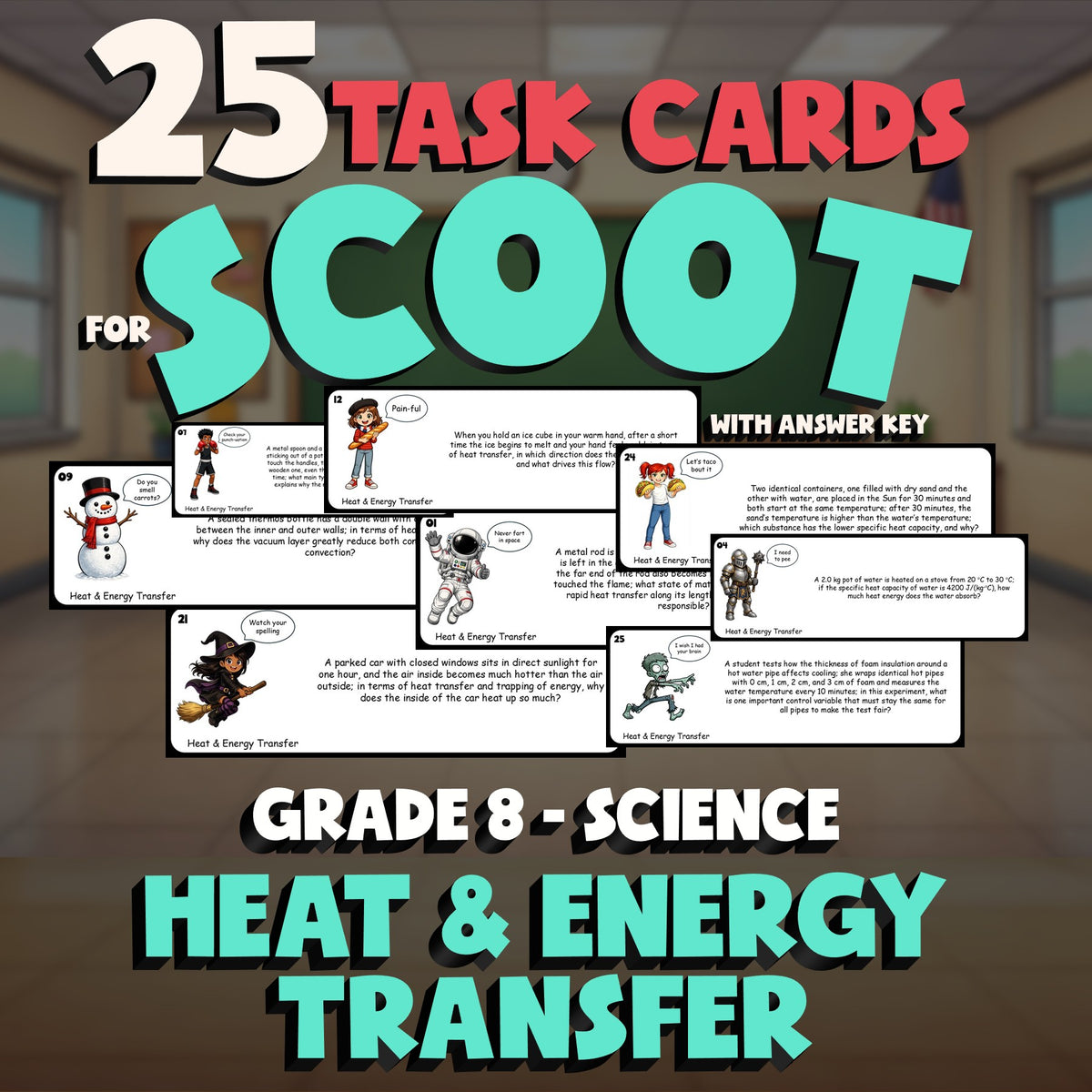 Heat & Energy Transfer SCOOT TASK CARDS Science Game - No Prep Grade 8 Review
