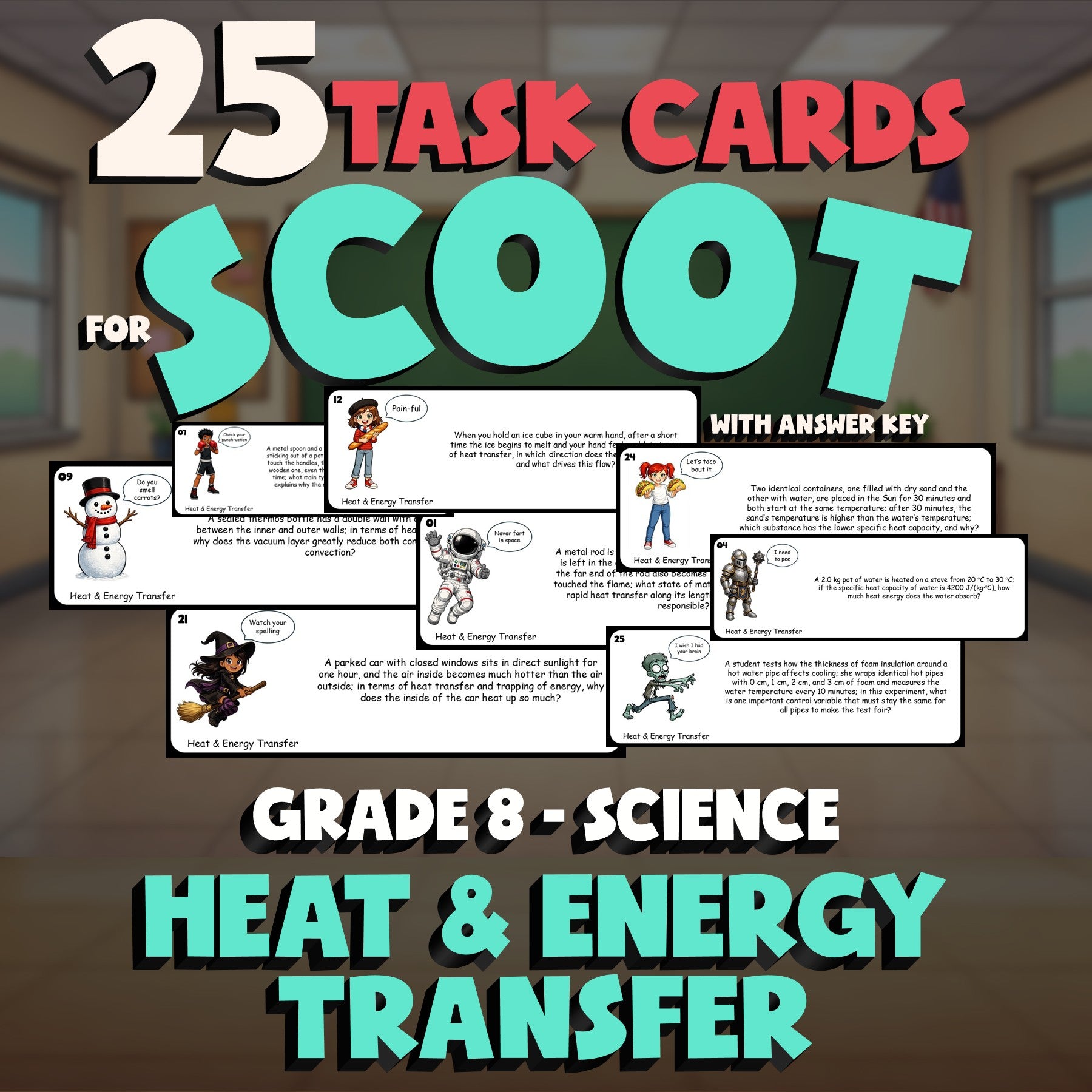 Heat & Energy Transfer SCOOT TASK CARDS Science Game - No Prep Grade 8 Review