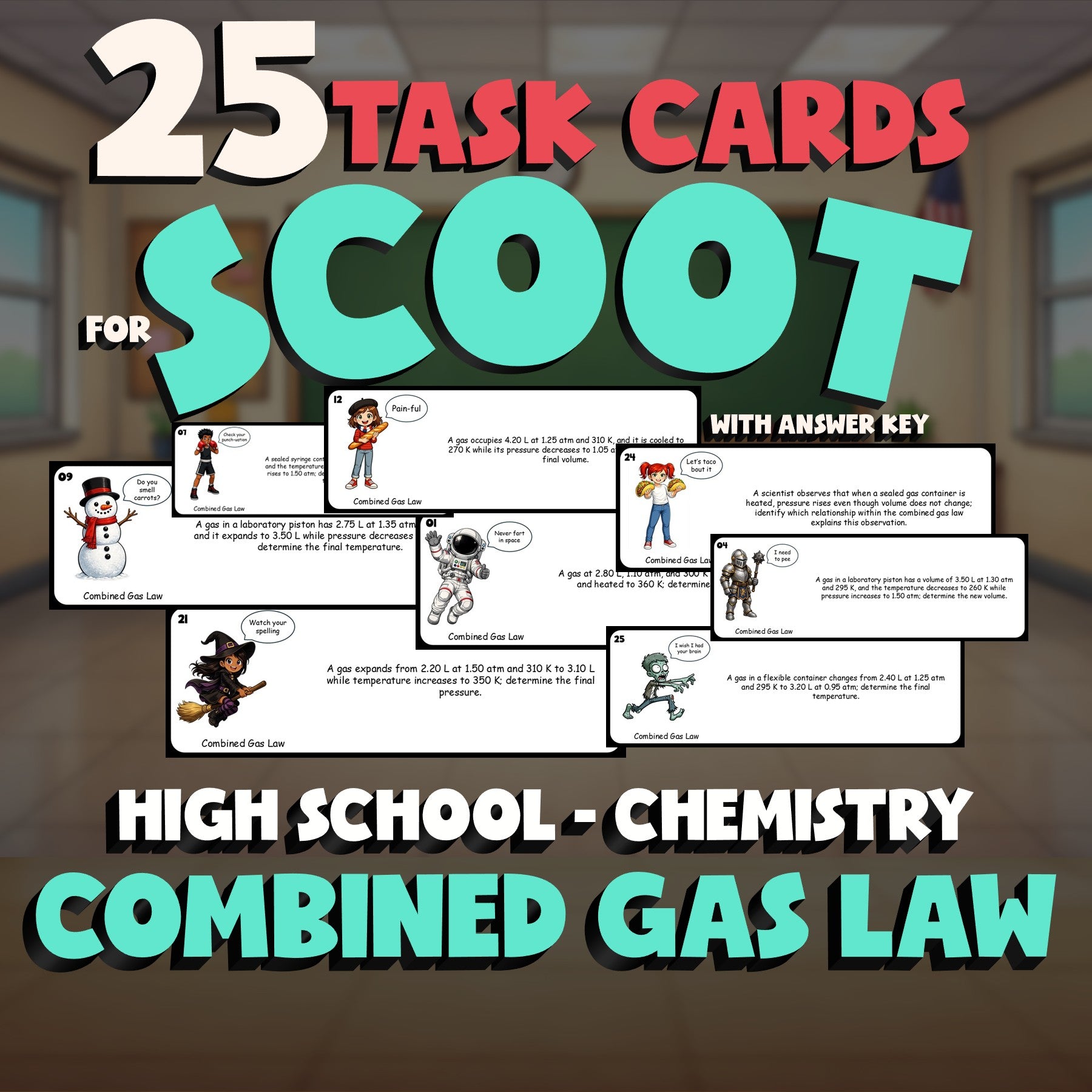 Combined Gas Law SCOOT TASK CARDS Science Game - No Prep Chemistry Review