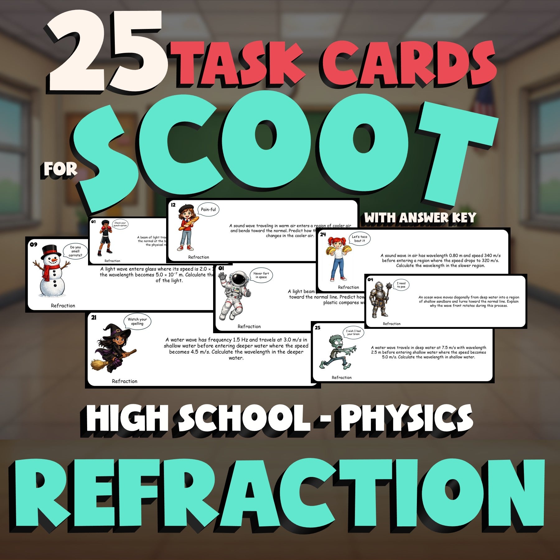 Refraction SCOOT TASK CARDS Science Game - No Prep Physics Review Activity