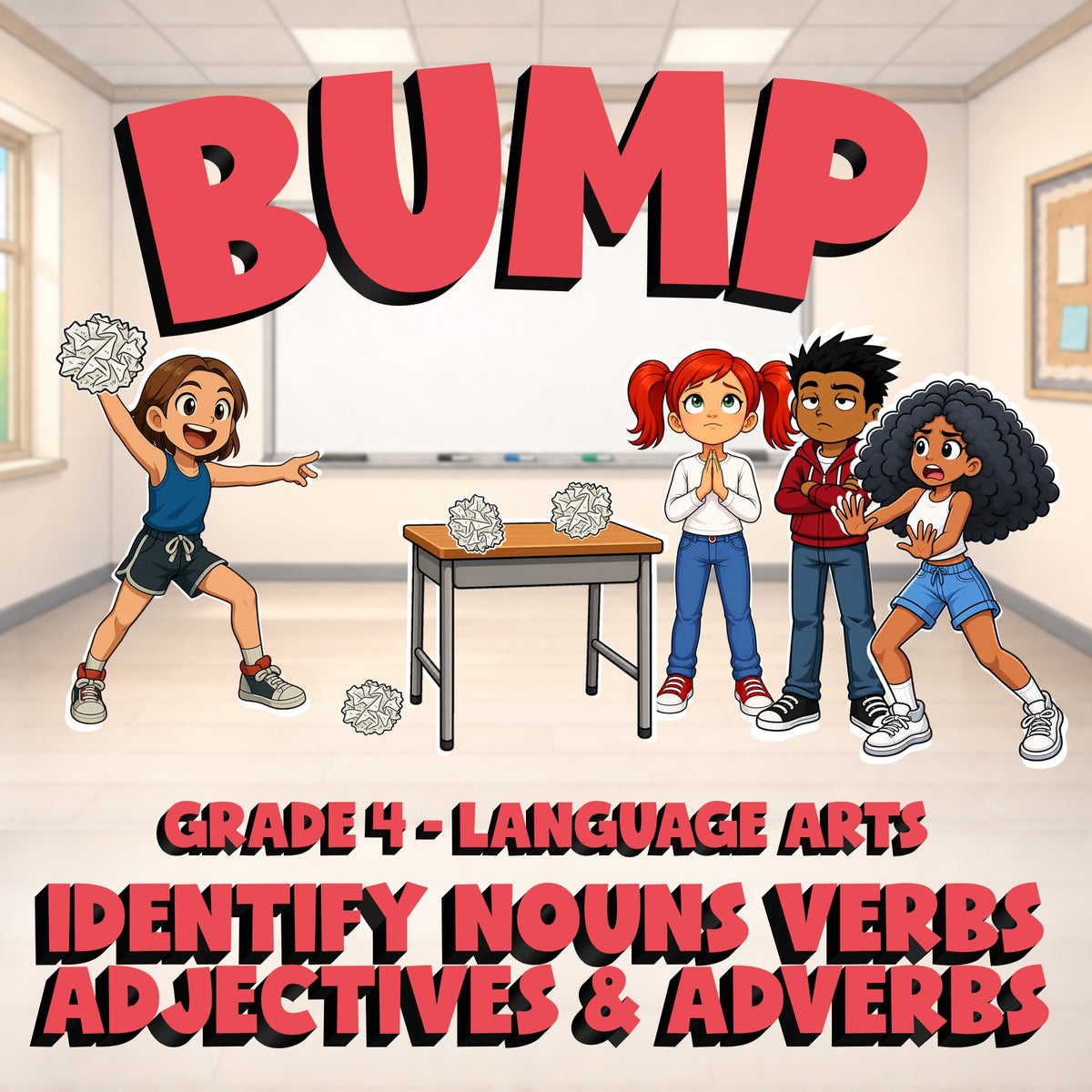 Identify Nouns Verbs Adjectives & Adverbs BUMP ELA Game - No Prep Grade 4 Review