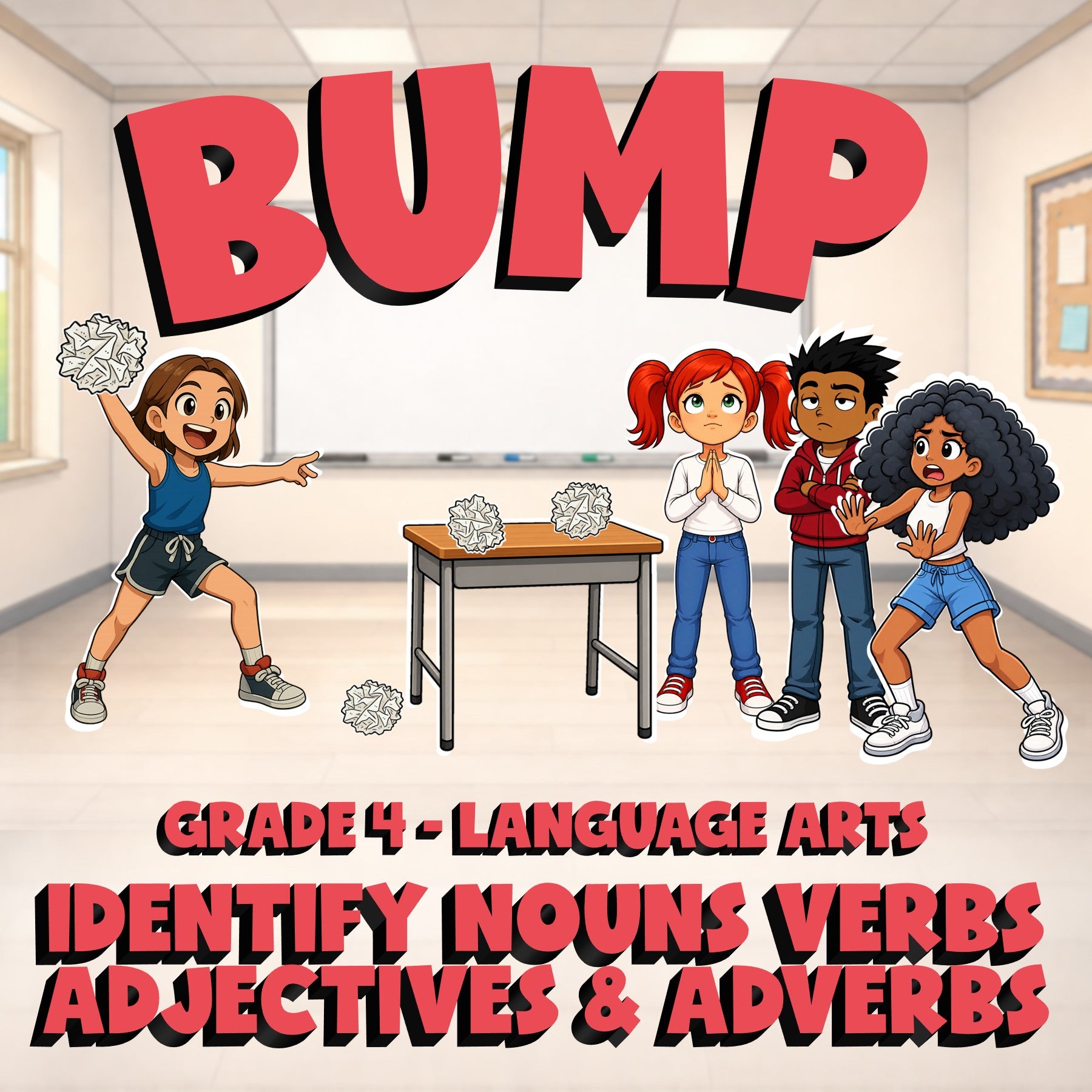 Identify Nouns Verbs Adjectives & Adverbs BUMP ELA Game - No Prep Grade 4 Review