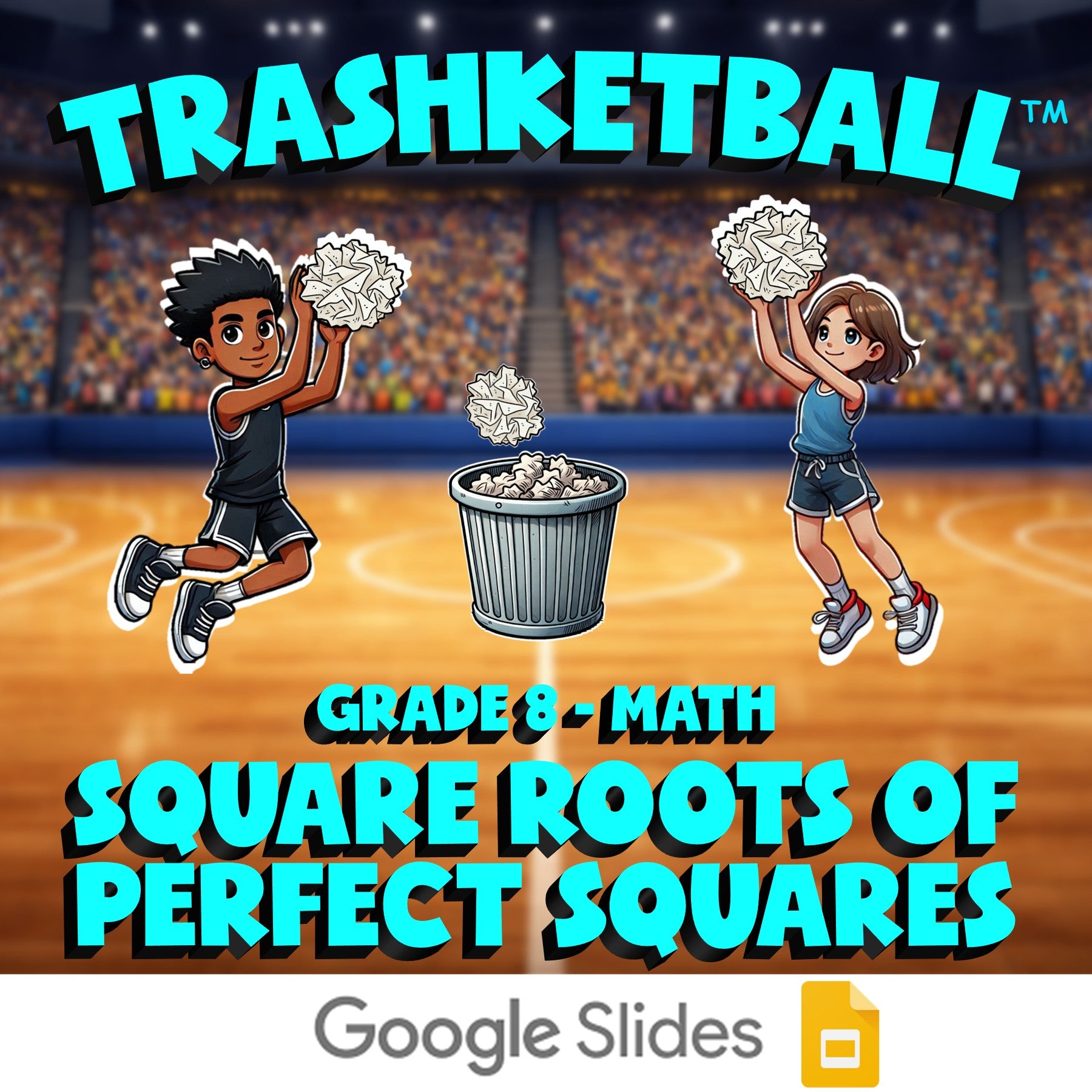 Square Roots of Perfect Squares TRASHKETBALL Math Game - No Prep Grade 8 Review