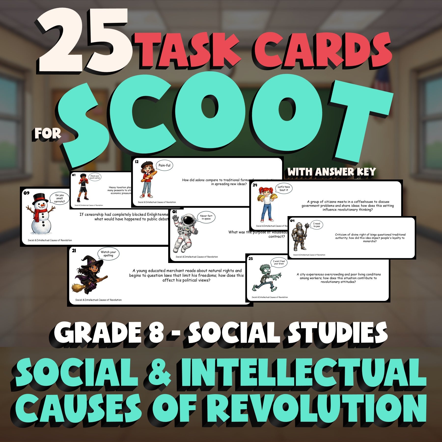 Social & Intellectual Causes of Revolution SCOOT TASK CARDS Socials Game Grade 8