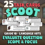 Evaluate Question Scope & Focus SCOOT TASK CARDS ELA Game - No Prep Grade 10