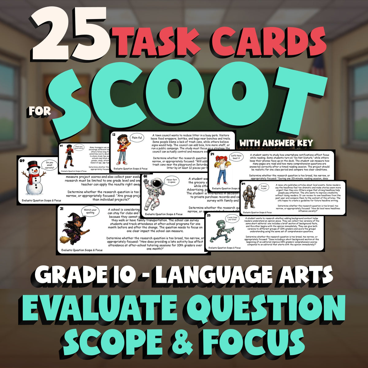 Evaluate Question Scope & Focus SCOOT TASK CARDS ELA Game - No Prep Grade 10