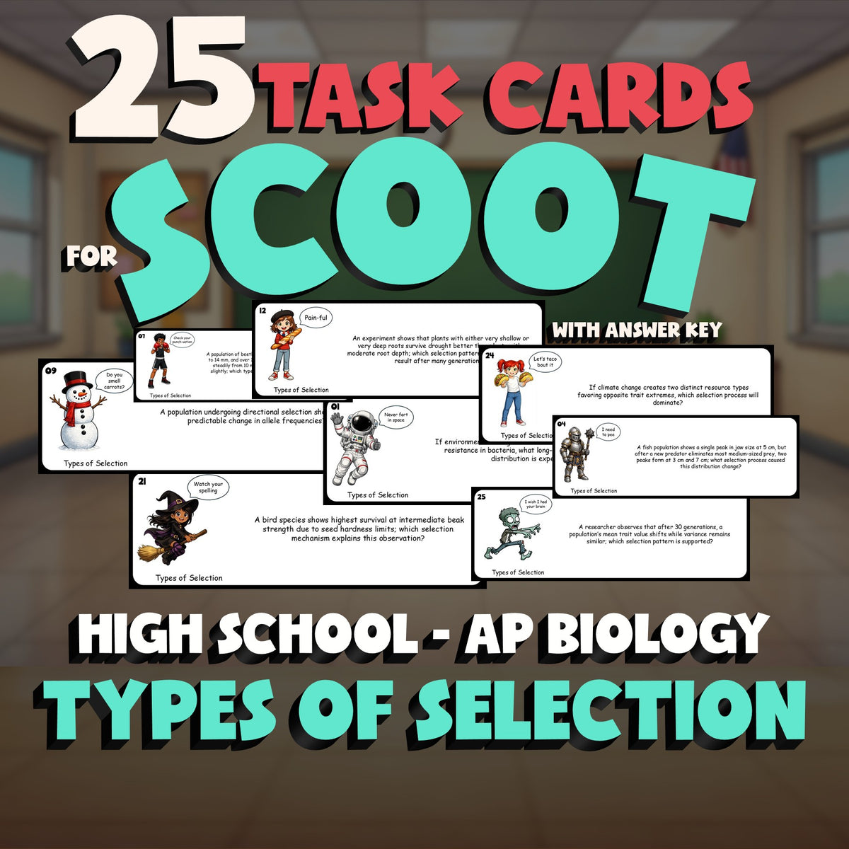 Types of Selection SCOOT TASK CARDS Science Game - No Prep AP Biology Review