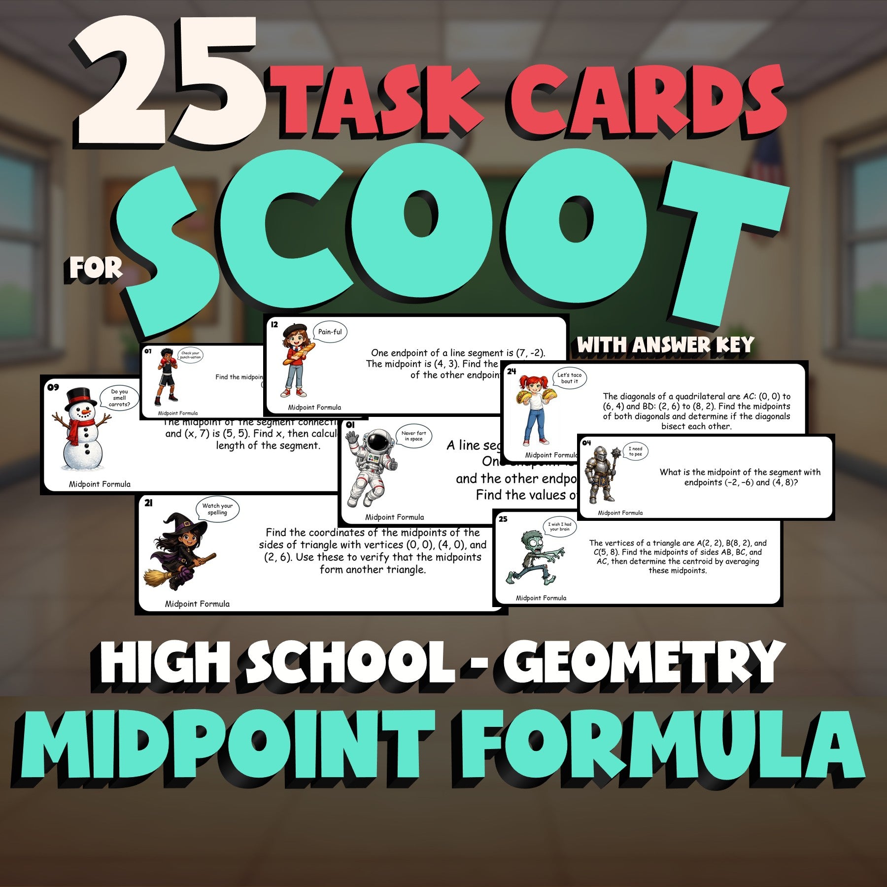 Midpoint Formula SCOOT TASK CARDS Math Game - No Prep Geometry Review Activity