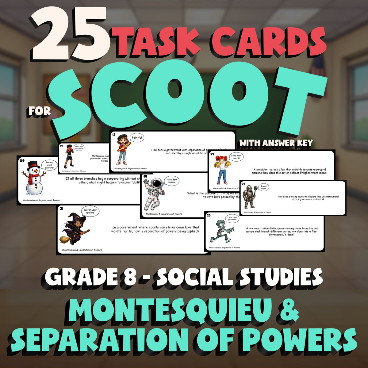 Montesquieu & Separation of Powers SCOOT TASK CARDS Socials Game - Grade 8