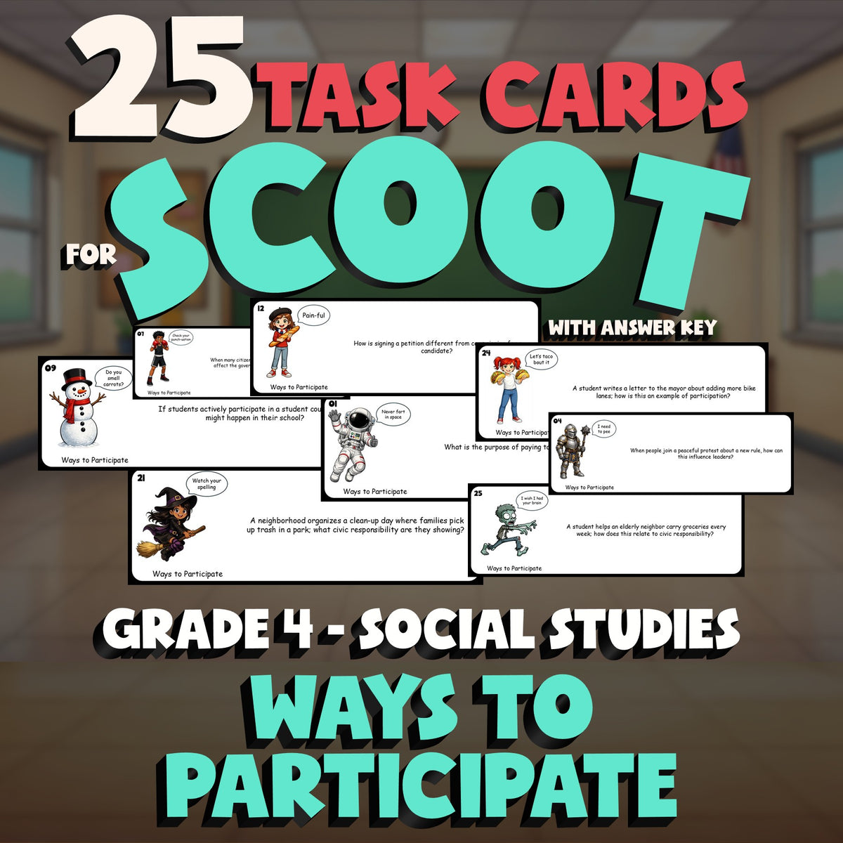 Ways to Participate SCOOT TASK CARDS Socials Game - No Prep Grade 4 Review