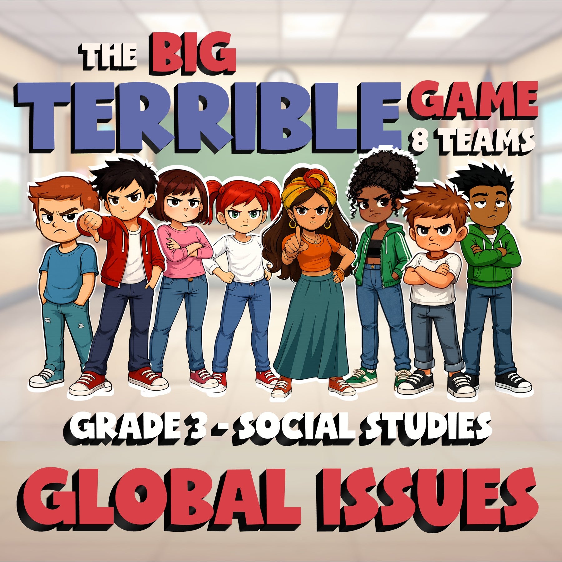Global Issues BIG TERRIBLE GAME - No Prep Grade 3 Socials Review Activity