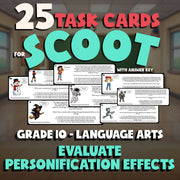 Evaluate Personification Effects SCOOT TASK CARDS ELA Game - No Prep Grade 10