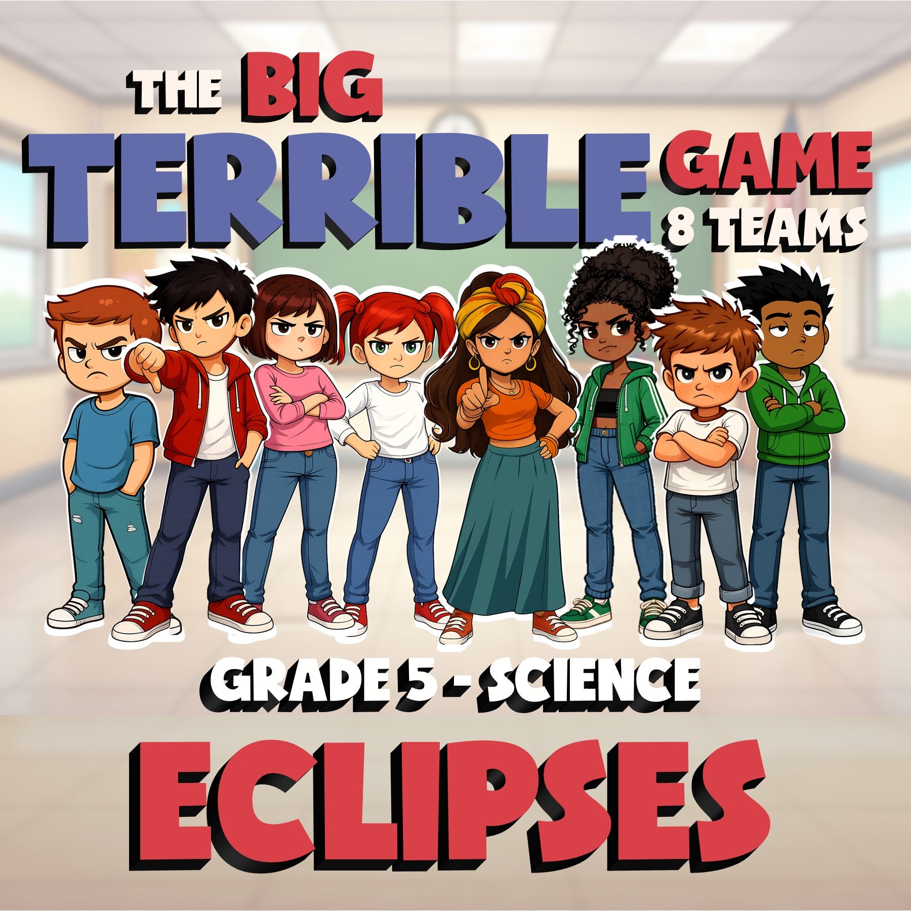 Eclipses BIG TERRIBLE GAME - No Prep Grade 5 Science Review Activity