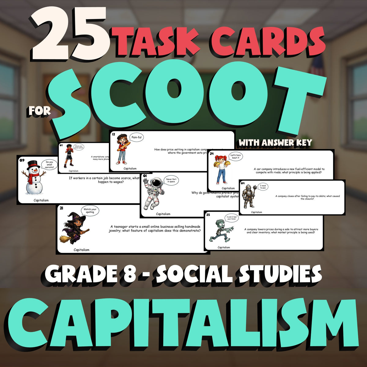 Capitalism SCOOT TASK CARDS Socials Game - No Prep Grade 8 Review Activity