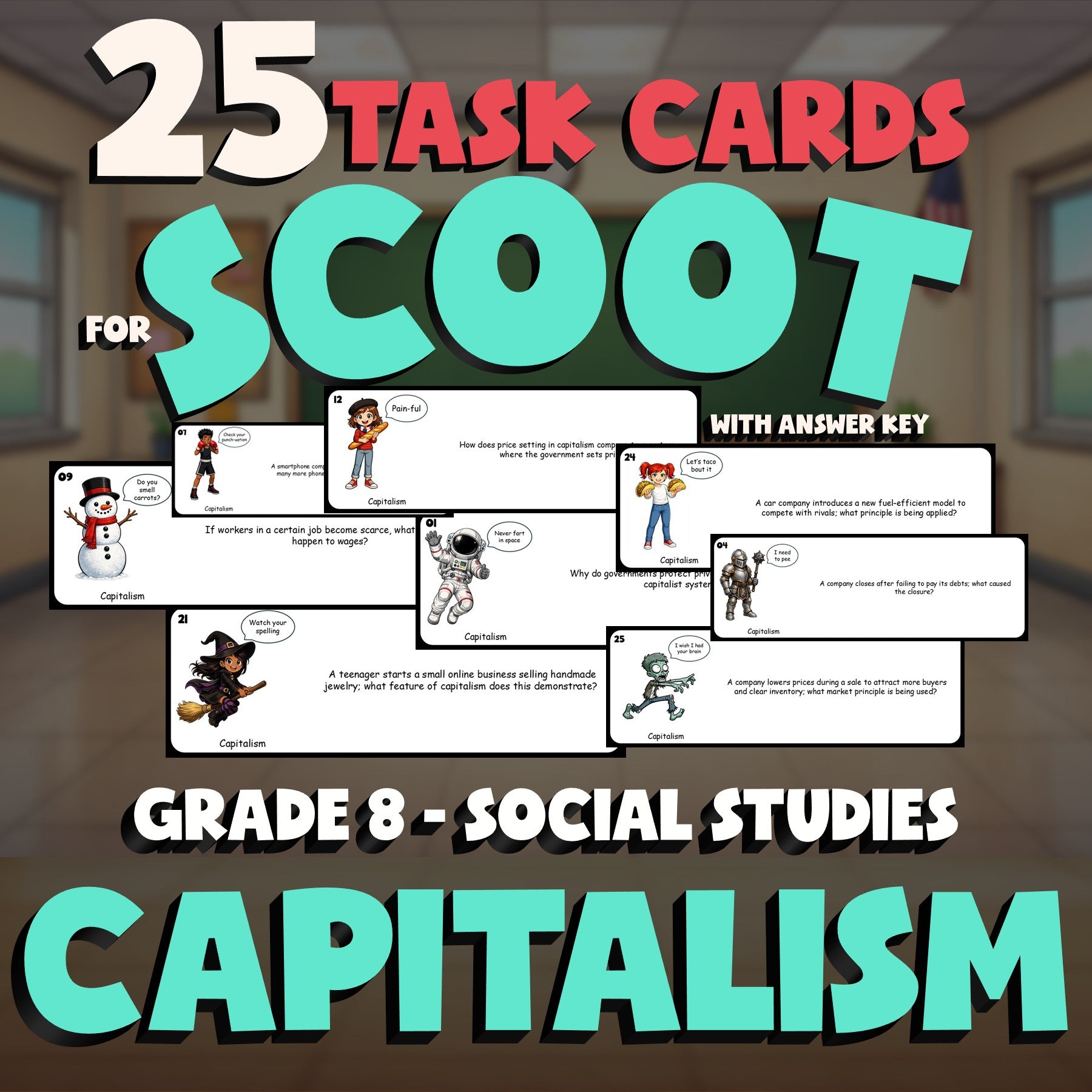 Capitalism SCOOT TASK CARDS Socials Game - No Prep Grade 8 Review Activity