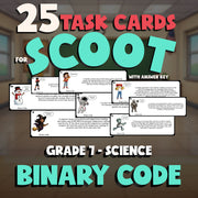 Binary Code SCOOT TASK CARDS Science Game - No Prep Grade 7 Review Activity