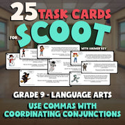 Use Commas with Coordinating Conjunctions SCOOT TASK CARDS ELA Game - Grade 9