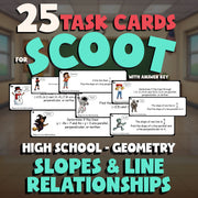 Slopes & Line Relationships SCOOT TASK CARDS Math Game - No Prep Geometry Review
