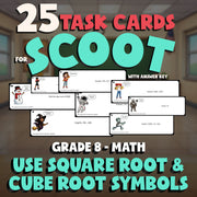 Use Square Root & Cube Root Symbols SCOOT TASK CARDS Math Game - No Prep Grade 8