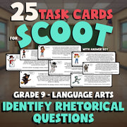 Identify Rhetorical Questions SCOOT TASK CARDS ELA Game - No Prep Grade 9 Review