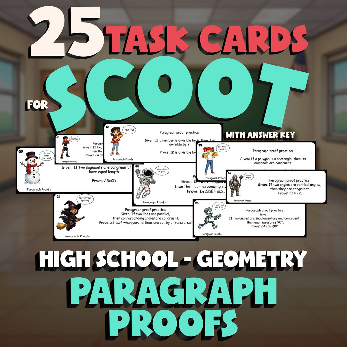 Paragraph Proofs SCOOT TASK CARDS Math Game - No Prep Geometry Review Activity