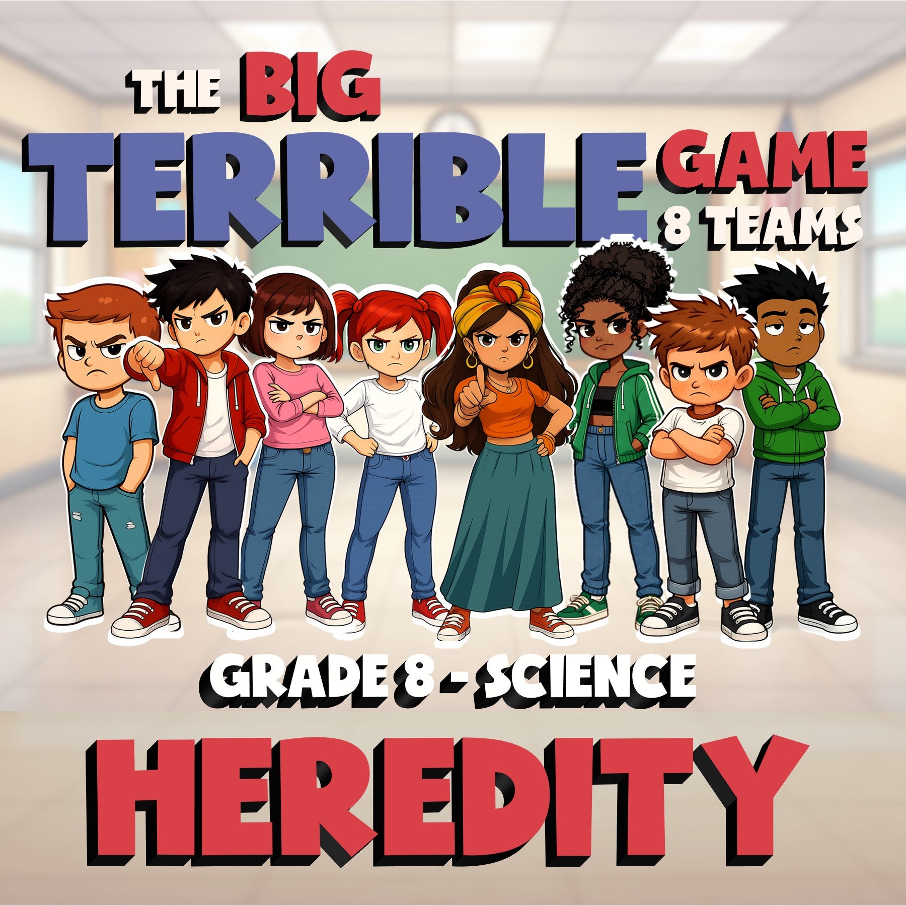 Heredity BIG TERRIBLE GAME - No Prep Grade 8 Science Review Activity