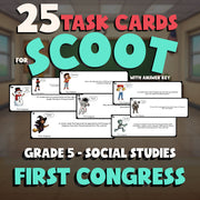 First Congress SCOOT TASK CARDS Socials Game - No Prep Grade 5 Review Activity