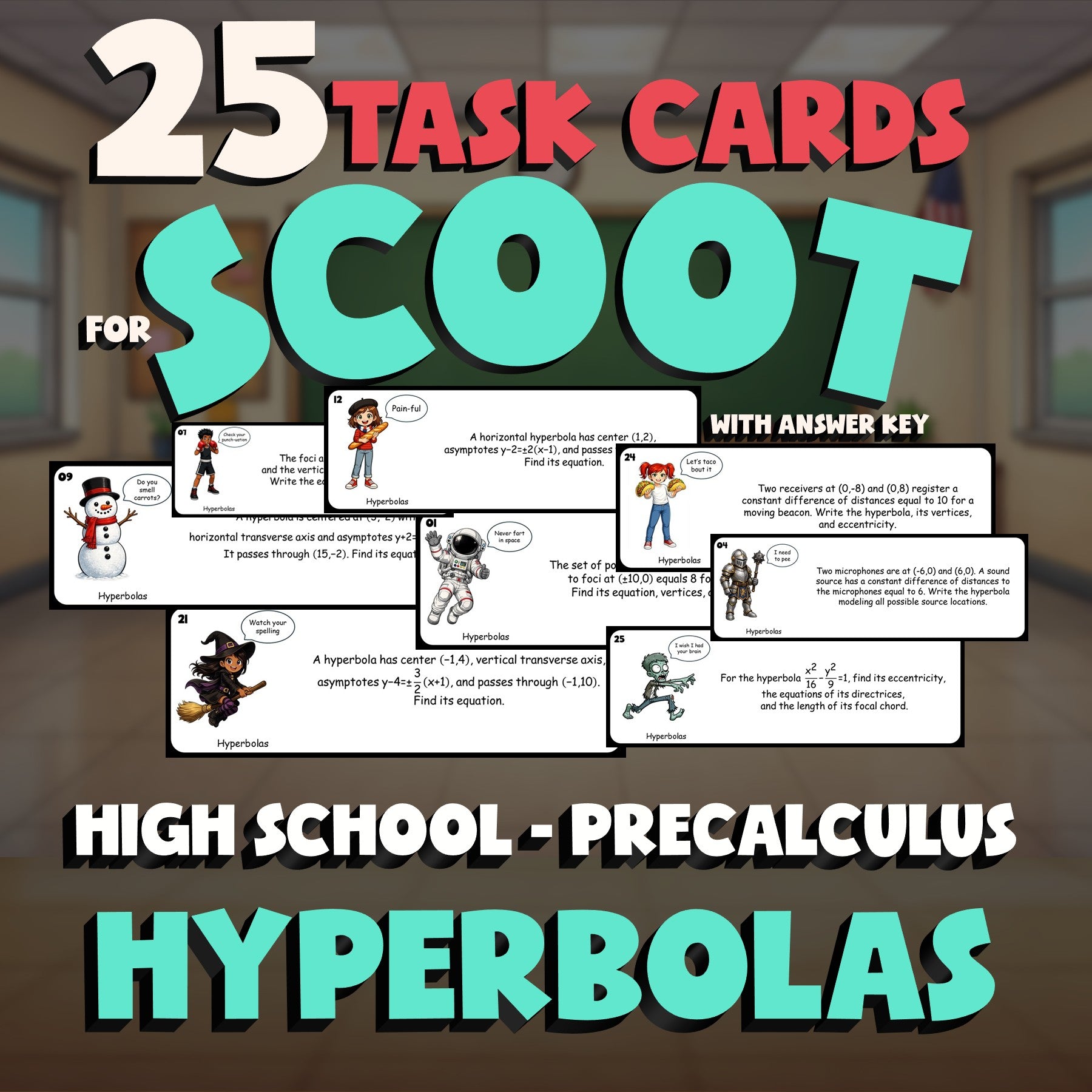 Hyperbolas SCOOT TASK CARDS Math Game - No Prep PreCalculus Review Activity