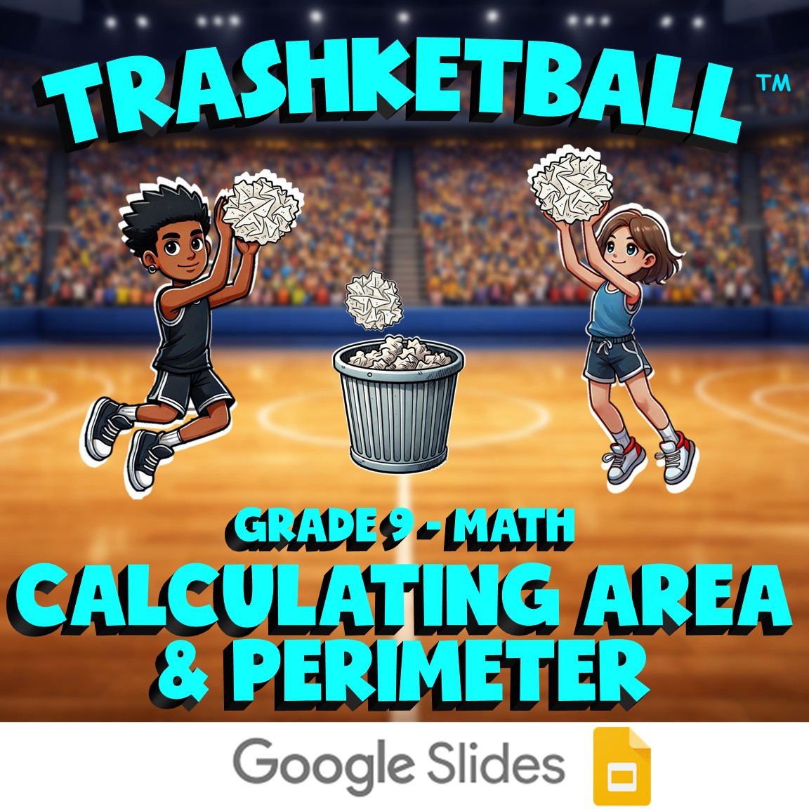 Calculating Area & Perimeter TRASHKETBALL Math Game - No Prep Grade 9 Review