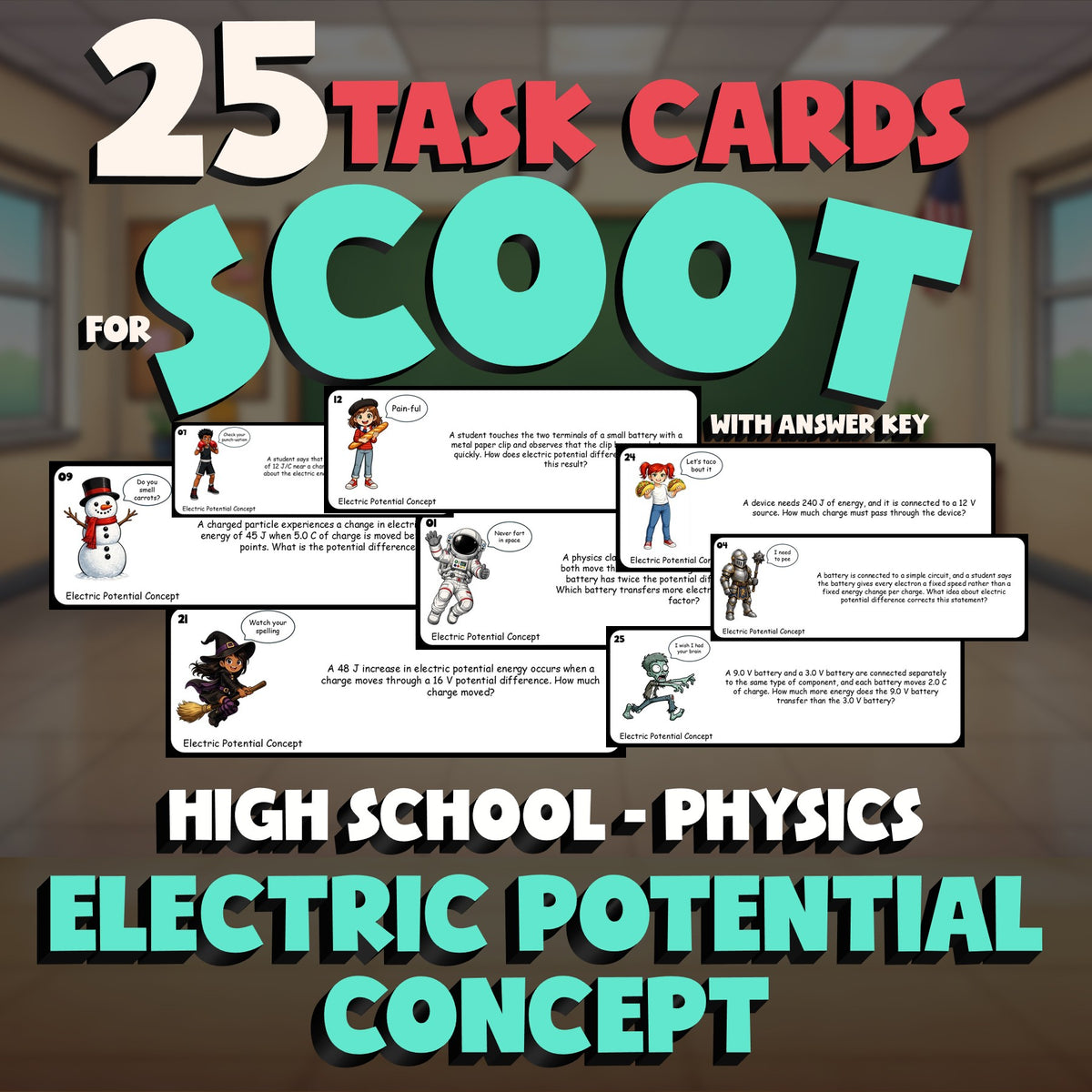 Electric Potential Concept SCOOT TASK CARDS Science Game - No Prep Physics