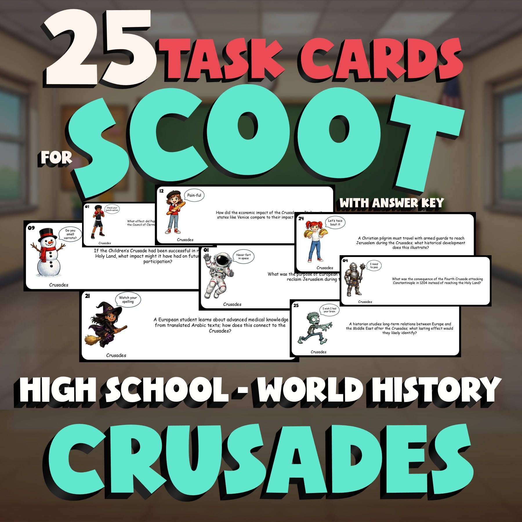 Crusades SCOOT TASK CARDS Game - No Prep World History Review Activity