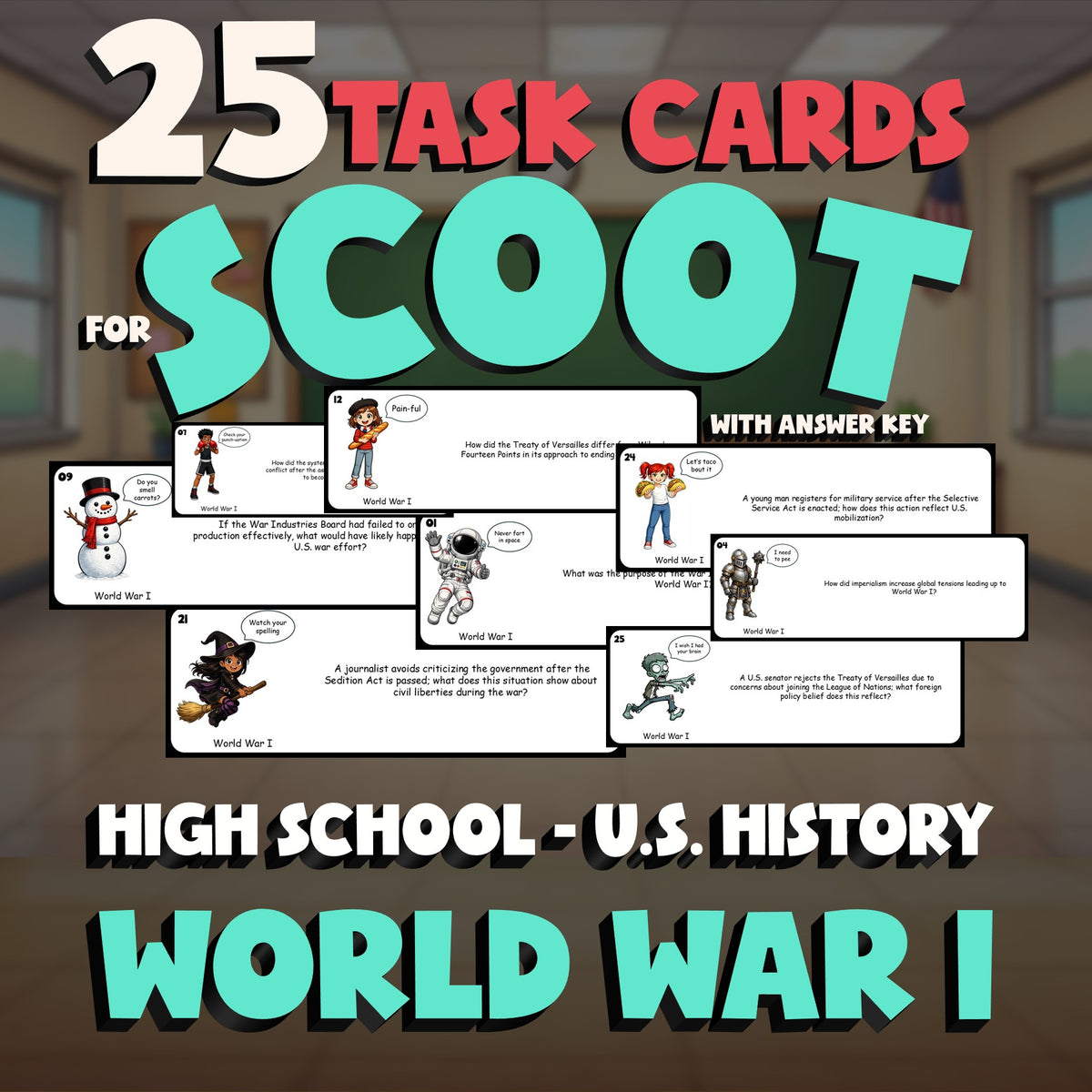 World War I SCOOT TASK CARDS U.S. History Game - No Prep Review Activity