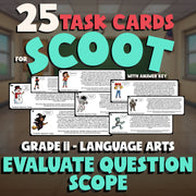 Evaluate Question Scope SCOOT TASK CARDS ELA Game - No Prep Grade 11 Review