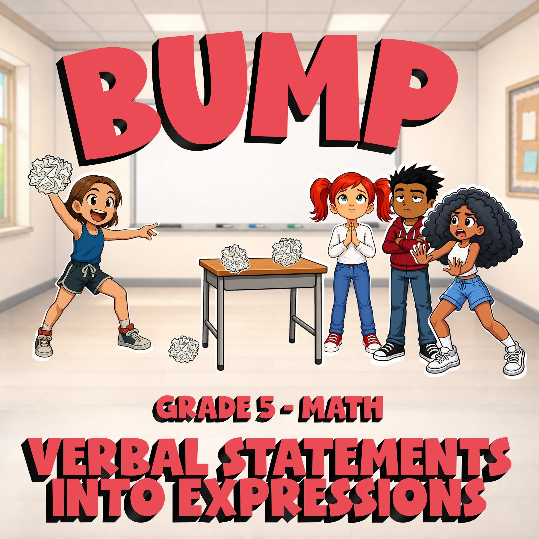 Verbal Statements into Expressions BUMP Math Game - No Prep Grade 5 Review