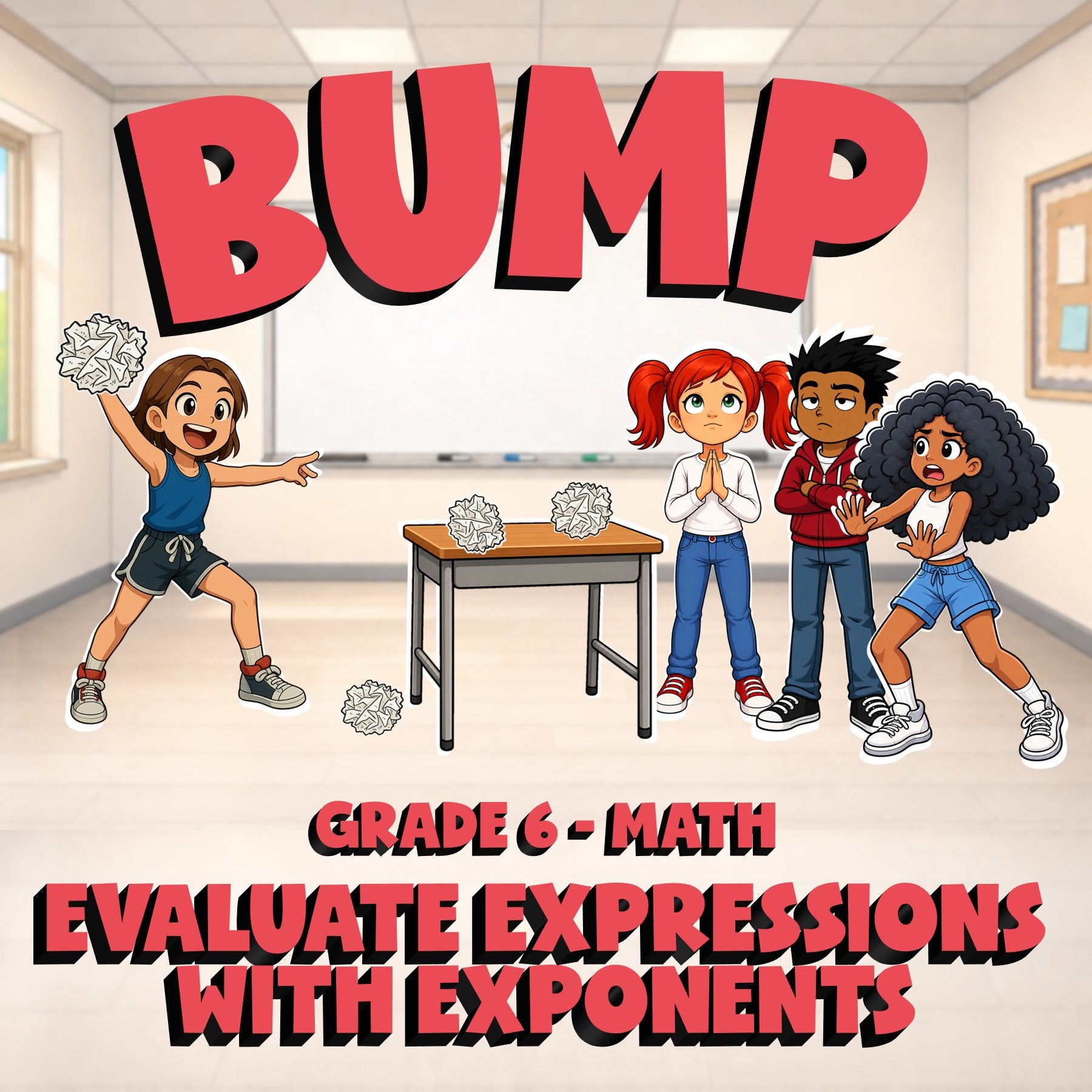 Evaluate Expressions with Exponents BUMP Math Game - No Prep Grade 6 Review
