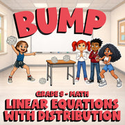 Linear Equations with Distribution BUMP Math Game - No Prep Grade 8 Review